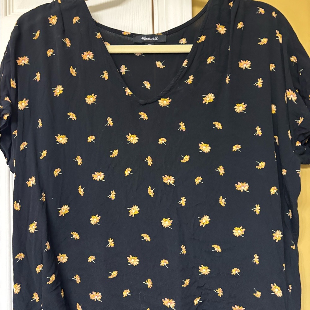 Madewell Black Top with Yellow Floral Print